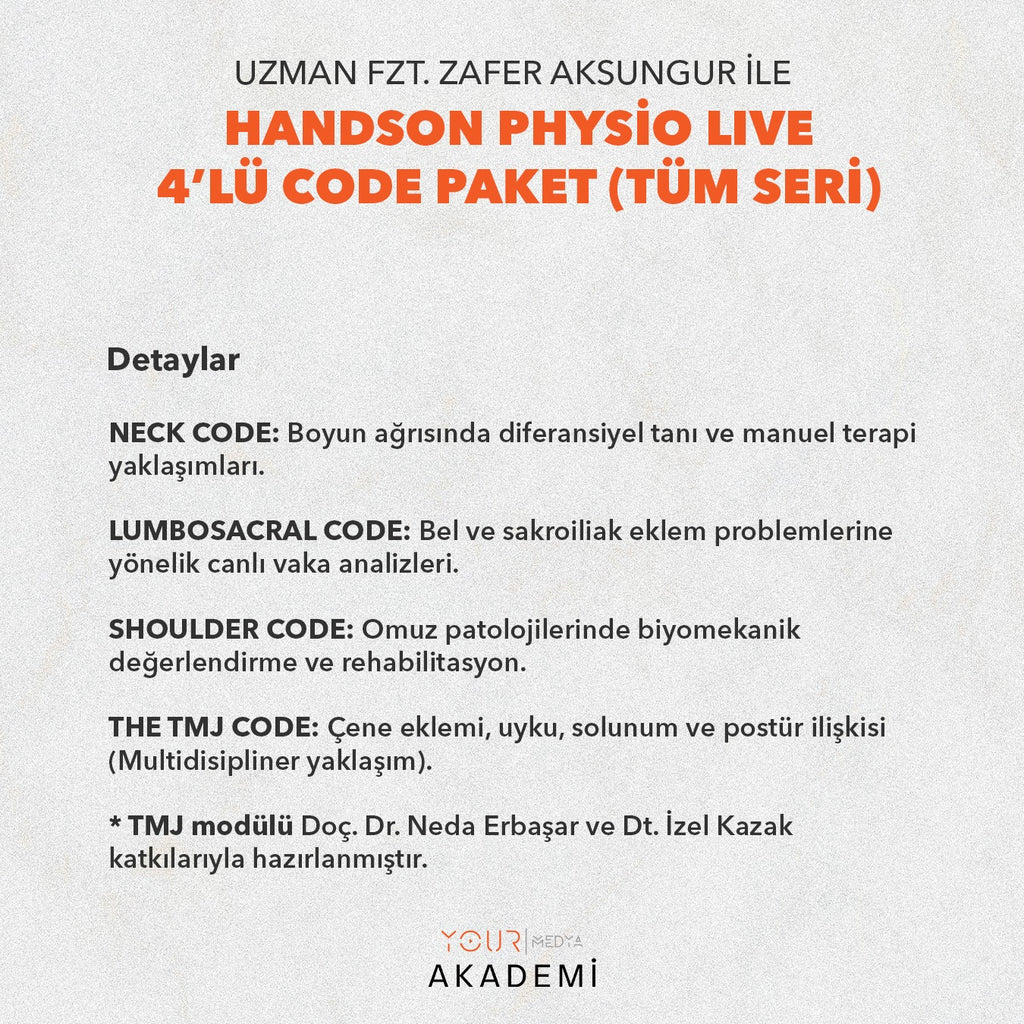 HandsOn Physio LIVE – 4’lü CODE Paket (Tüm Seri)-Zafer AKSUNGUR