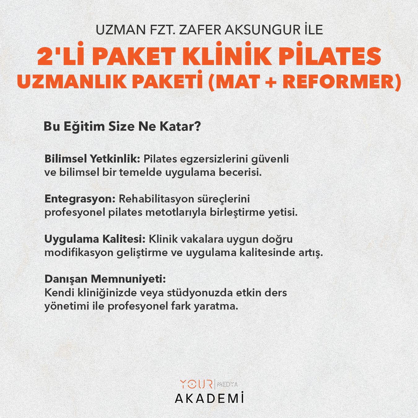 2'Li Paket Klinik Pilates Uzmanlık Paketi (MAT + REFORMER)-Zafer AKSUNGUR