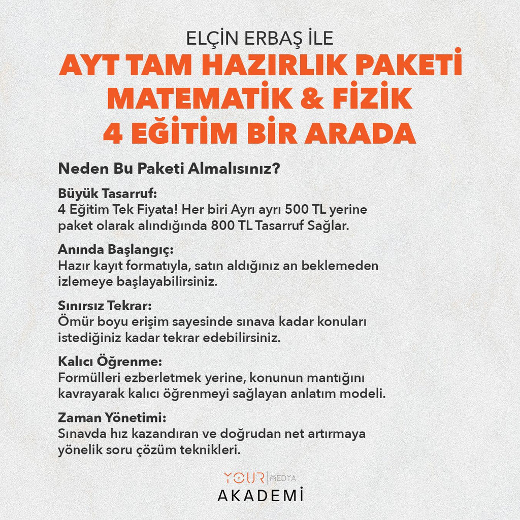 Elçin Erbaş ile AYT Tam Hazırlık Paketi — Matematik & Fizik (4'lü Dev Paket)