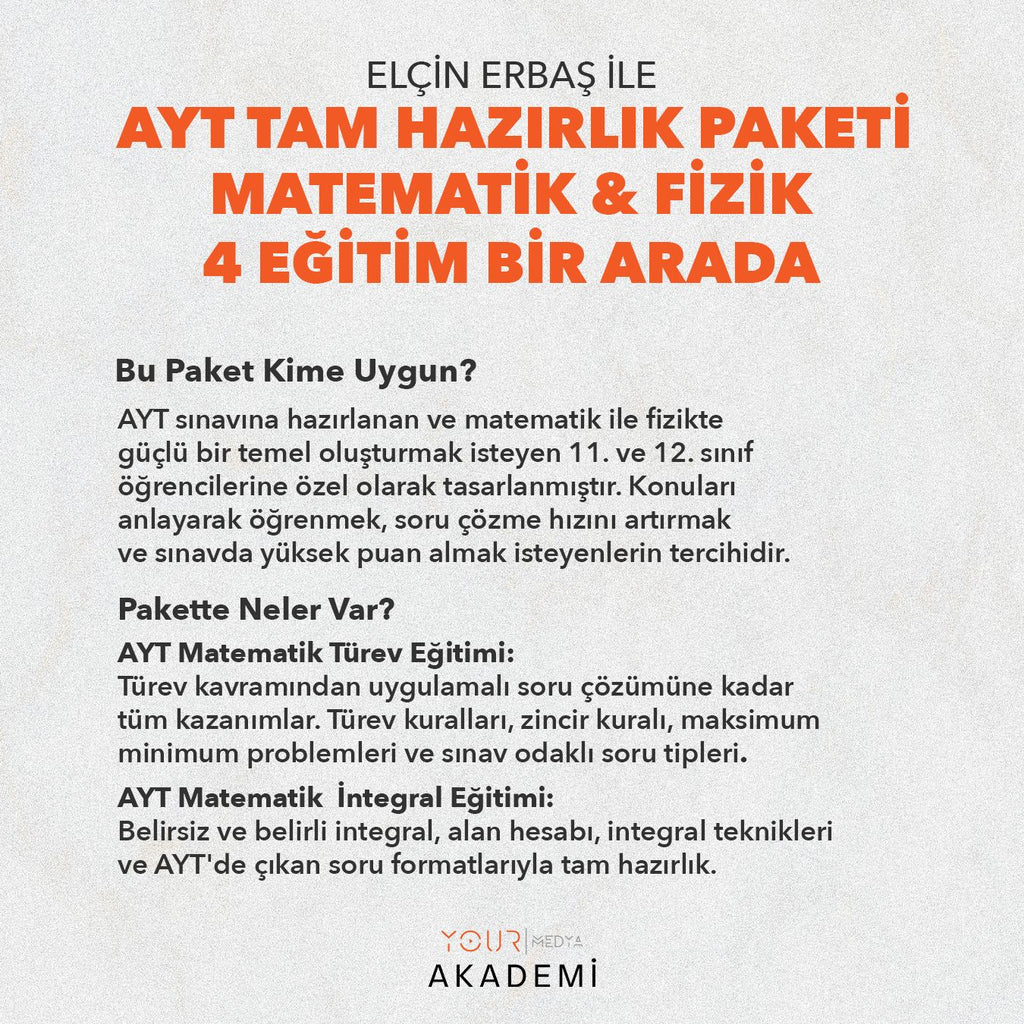 Elçin Erbaş ile AYT Tam Hazırlık Paketi — Matematik & Fizik (4'lü Dev Paket)
