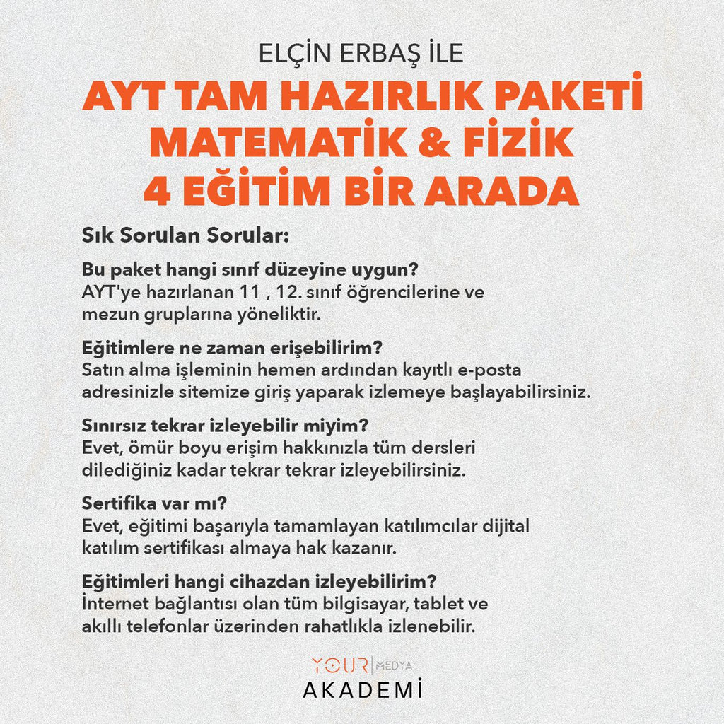 Elçin Erbaş ile AYT Tam Hazırlık Paketi — Matematik & Fizik (4'lü Dev Paket)