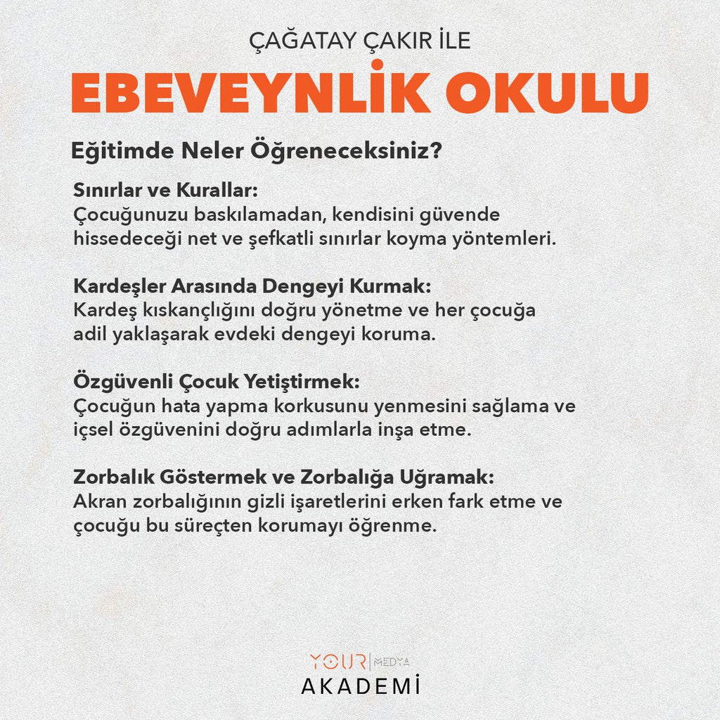 EBEVEYNLİK OKULU EĞİTİM PAKETİ - UZM. ÇAĞATAY ÇAKIR - ONLİNE EĞİTİM