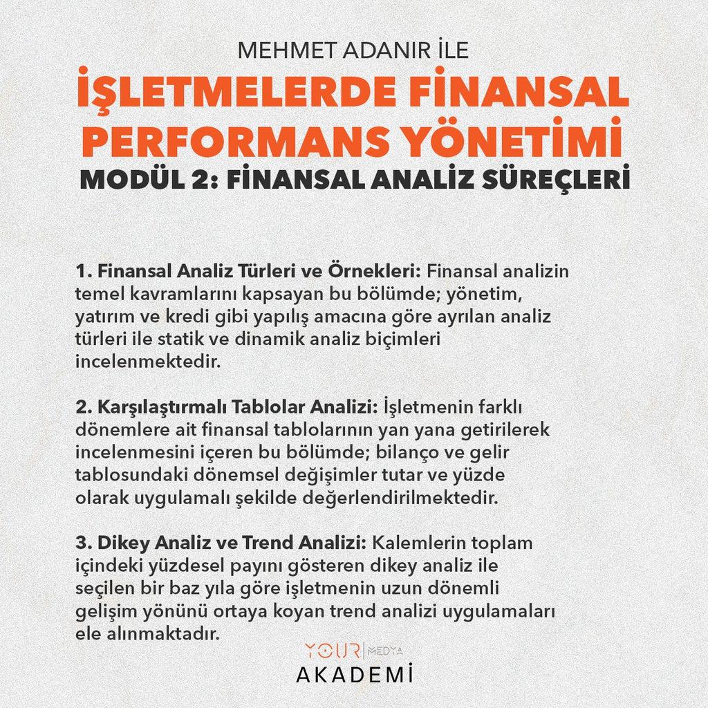 İŞLETMELERDE FİNANSAL PERFORMANS YÖNETİMİ MODÜL 2: FİNANSAL ANALİZ SÜREÇLERİ - MEHMET ADANIR
