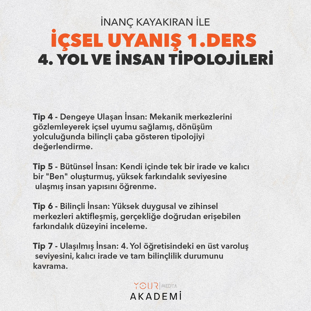 İÇSEL UYANIŞ 1. DERS: 4. YOL VE İNSAN TİPOLOJİLERİ - İNANÇ KAYAKIRAN