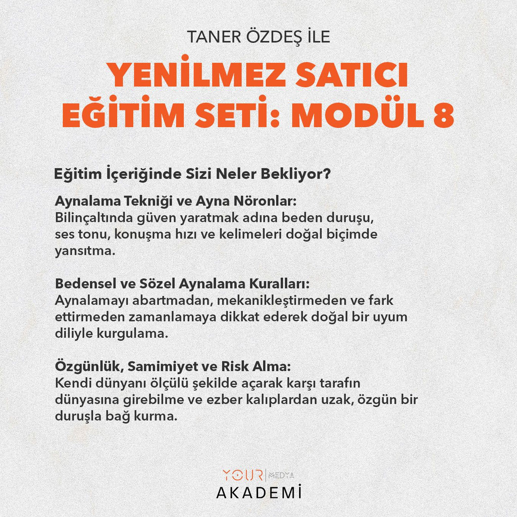 YENİLMEZ SATICI EĞİTİM SETİ: MODÜL 8 - TANER ÖZDEŞ