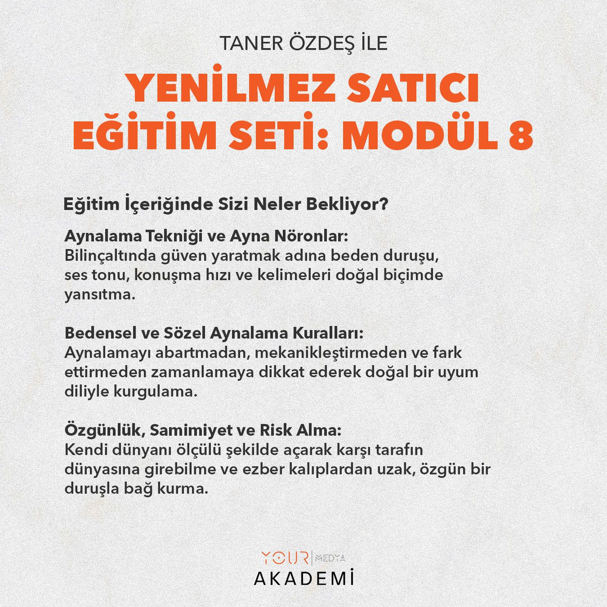 YENİLMEZ SATICI EĞİTİM SETİ: MODÜL 8 - TANER ÖZDEŞ