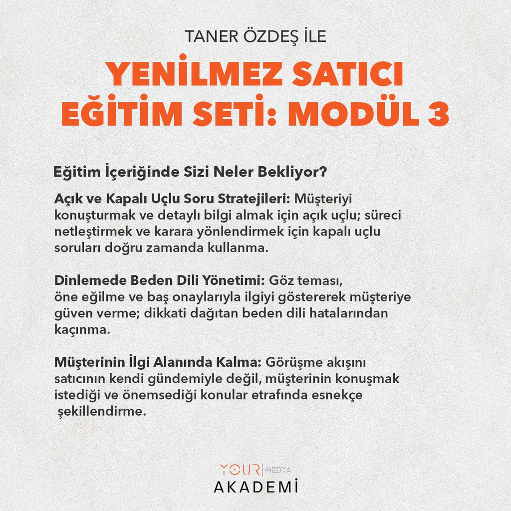 YENİLMEZ SATICI EĞİTİM SETİ: MODÜL 3 - TANER ÖZDEŞ