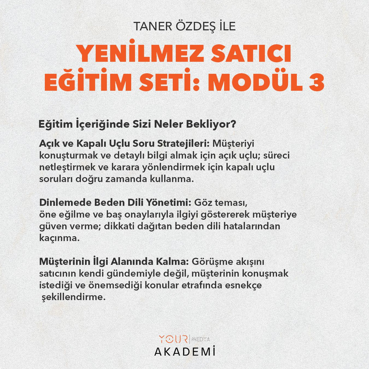 YENİLMEZ SATICI EĞİTİM SETİ: MODÜL 3 - TANER ÖZDEŞ