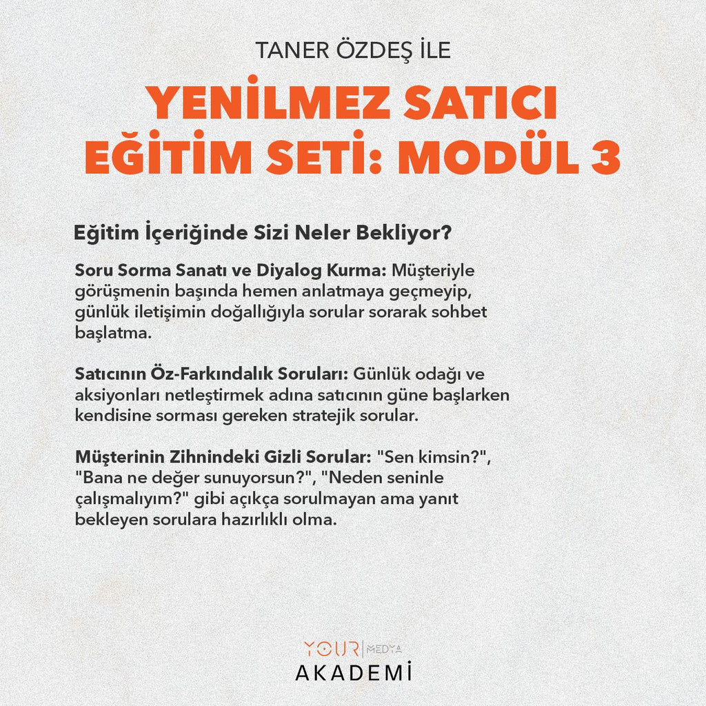 YENİLMEZ SATICI EĞİTİM SETİ: MODÜL 3 - TANER ÖZDEŞ