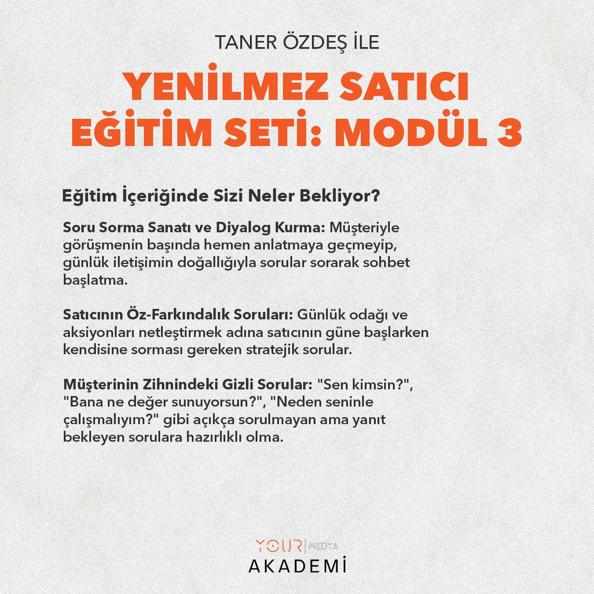 YENİLMEZ SATICI EĞİTİM SETİ: MODÜL 3 - TANER ÖZDEŞ