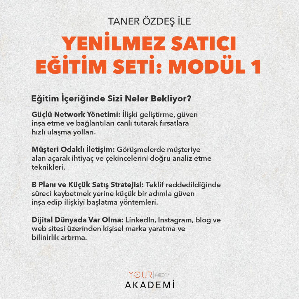 YENİLMEZ SATICI EĞİTİM SETİ: MODÜL 1 - TANER ÖZDEŞ