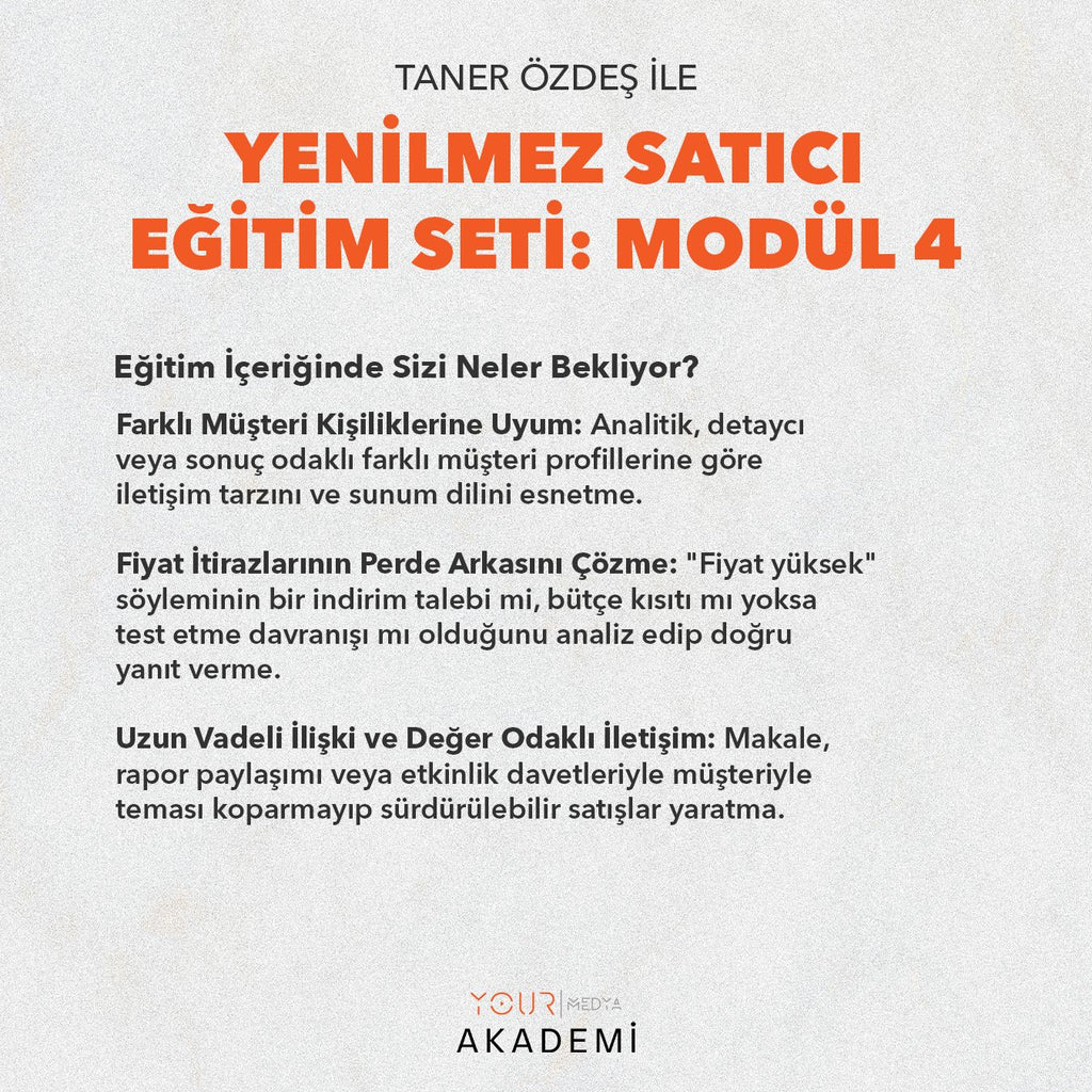 YENİLMEZ SATICI EĞİTİM SETİ: MODÜL 4 - TANER ÖZDEŞ