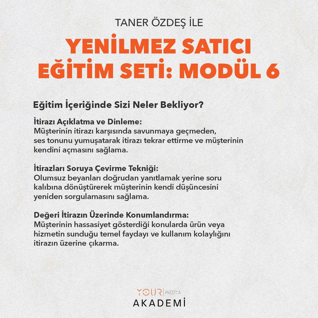 YENİLMEZ SATICI EĞİTİM SETİ: MODÜL 6 - TANER ÖZDEŞ